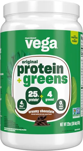 Vega Protein and Greens Proteína en polvo, chocolate, 0.71 oz de proteína a base de plantas más verduras, vegano, sin OMG, proteína de guisante para