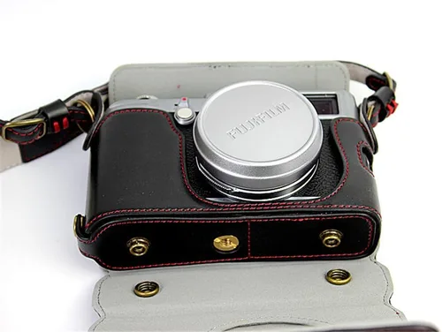 Miniatura 2 de Funda X100, hecha a mano de piel sintética para cámara de cuerpo completo para Fujifilm Fuji X100 X100S X100T versión de apertura inferior + correa