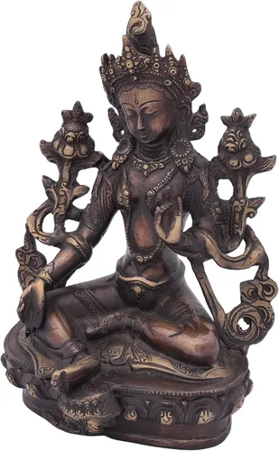 Miniatura 3 de Exotic India Tara verde, quien te salva (Deidad budista tibetana) - Estatua de latón - Color verde Chola Chola Verde