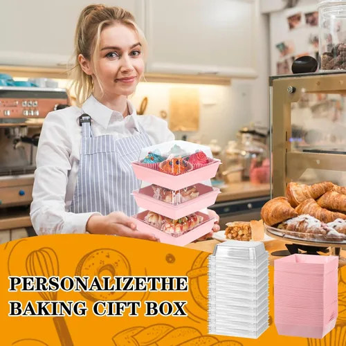Miniatura 4 de Paquete de 100 cajas de charcutería con tapas transparentes de 5 pulgadas, cajas de galletas desechables para pasteles, cajas de papel para postres