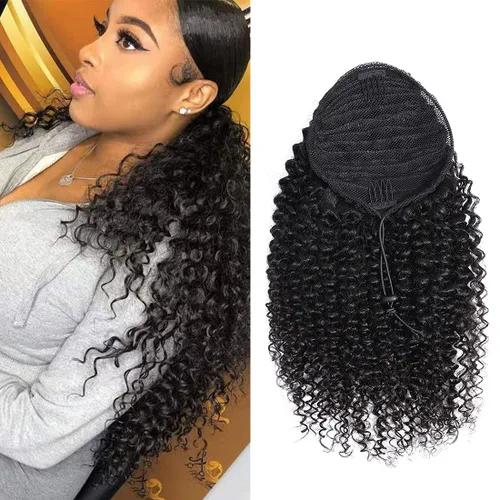 Miniatura 11 de Extensión de Cola de Caballo de Cabello Humano Kinky Recto con Pasta Mágica Envolvente de 30,48 cm, Cabello Natural Negro Brasileño, Extensiones