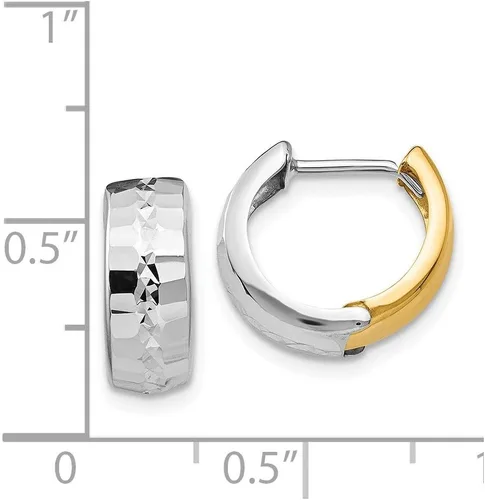 Miniatura 4 de Aretes de aro con bisagras texturizadas en dos tonos de 14 quilates (0.472 in x 0.512 in), Oro blanco