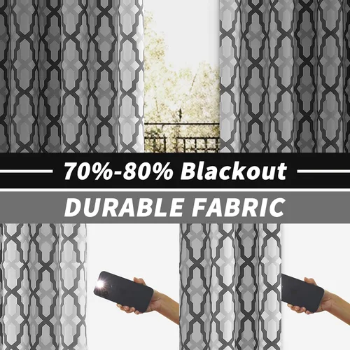 Miniatura 3 de DriftAway Mason - Cortinas térmicas opacas con ojales para ventanas, diseño geométrico de enrejado, 2 paneles, cada uno de 52 pulgadas por 63 Gris