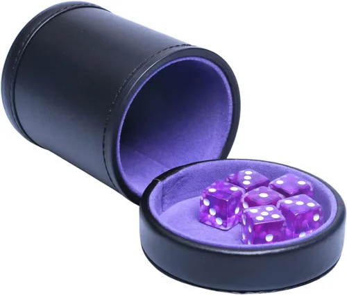 Miniatura 12 de Taza de Dados de Cuero Sintético con Tapa Incluye 6 Dados, Interior de Terciopelo Silencioso al Agitar para Dados Mentirosos Farkle Yahtzee