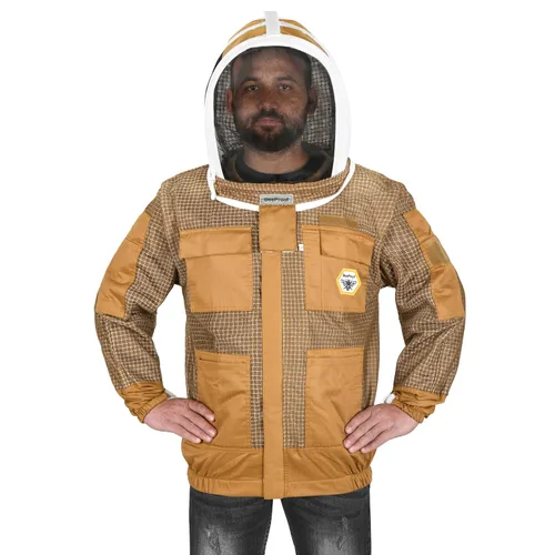 Miniatura 6 de BP-302 Apicultura con velo de 3 capas ultra ventilado con cremalleras YKK y cercas de seguridad para velo redondo marrón profesional (3XL)