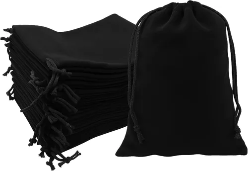 Miniatura 70 de Mandala Crafts Bolsas de terciopelo negro con cordón de 14 x 14 pulgadas, 10 bolsas grandes de terciopelo con cordón a granel para regalos de fiesta