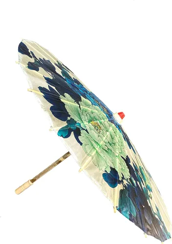 Miniatura 2 de THY COLLECTIBLES Impermeable hecho a mano chino aceitado papel paraguas sombrilla 33" flores azules y blancas