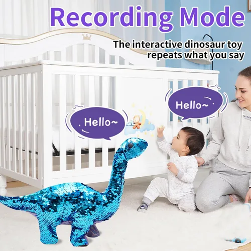 Miniatura 3 de Juguetes de dinosaurio para niñas, juguete de dinosaurio caminante de lentejuelas con control remoto, ruge, canta, camina y repetición, juguete
