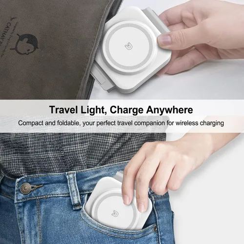 Miniatura 4 de Estación de carga inalámbrica 3 en 1, cargador inalámbrico magnético plegable para dispositivos Apple, almohadilla de carga de viaje para iPhone 17