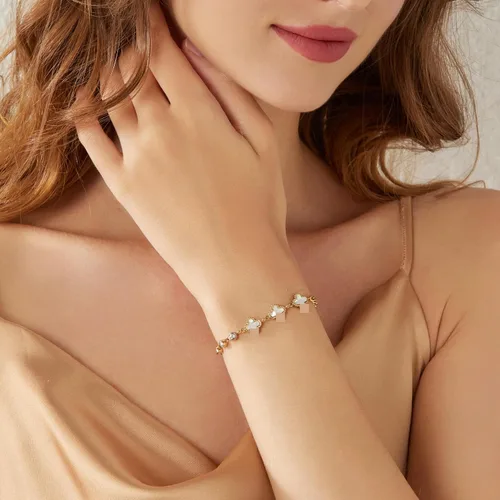 Miniatura 4 de FIORICASA Pulsera de trébol de cuatro hojas para mujer, chapada en oro de 18 quilates, pulsera ajustable
