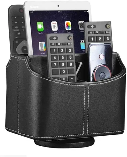 Miniatura 8 de YAPISHI Soporte para control remoto de cuero antiguo, caja giratoria de 360 grados para escritorio, organizador de mesa de noche para control