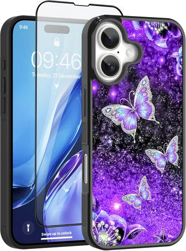 Miniatura 15 de OOK Funda Magnética para iPhone 15 Plus Diseño de Nebulosa Espacial de Flores Morado Profundo [Compatible con MagSafe] PC Duro + TPU Suave
