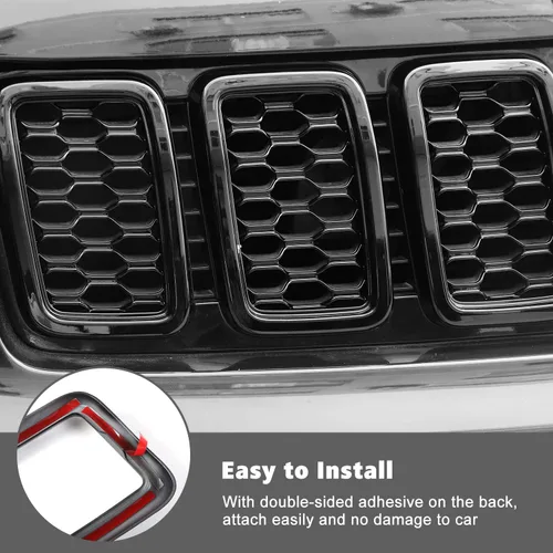 Miniatura 5 de RT-TCZ 7 piezas de insertos de malla para parrilla delantera, kit de insertos de cubiertas de anillos para Jeep Grand Cherokee 2017 2018 2019 2020