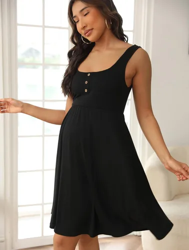 Miniatura 4 de OYOANGLE Vestido de maternidad para mujer, casual, sin mangas, holgado, sin mangas, para mujer