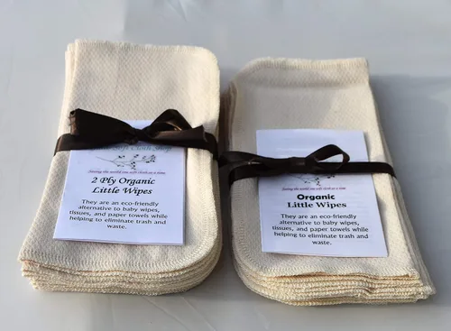 Miniatura 2 de Gina's Soft Cloth Shop 1 Ply Organic Washable Baby Wipes Larger size 9 x 9 Inches 10 Pack Sewn with Matching Cotton Thread - Proudly Made in the USA!