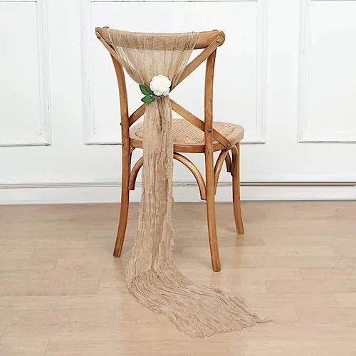 Miniatura 2 de 5 fajas de gasa beige para silla de algodón, para bodas, fiestas, eventos, recepción, catering, suministros de decoración para el hogar