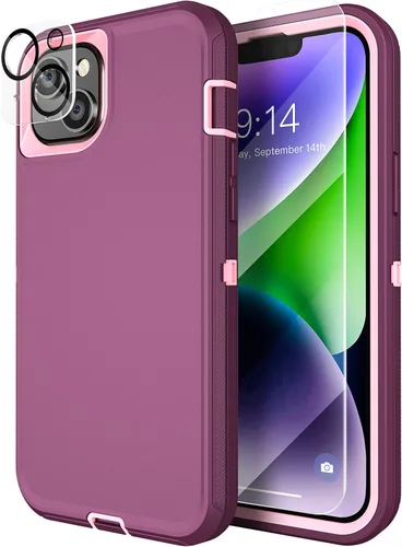Miniatura 17 de MXX Funda resistente hecha para iPhone 14 con pantalla de vidrio templado, protector de lente de cámara de 3 capas, protección de cuerpo completo, a