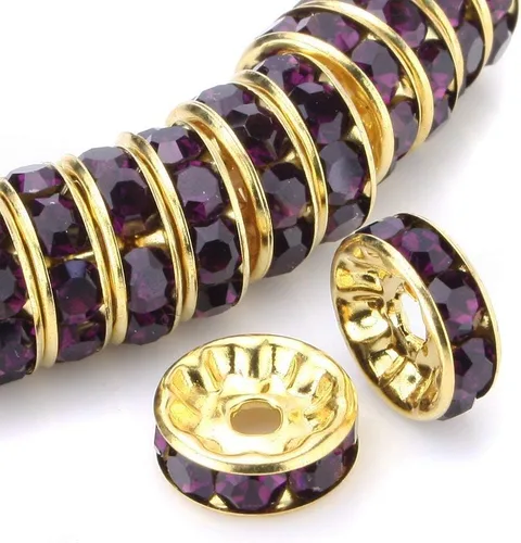 Miniatura 23 de RUBYCA 100 unidades de cuentas espaciadoras redondas estilo Rondelle en tono dorado de 10 mm, cristal checo AB blanco