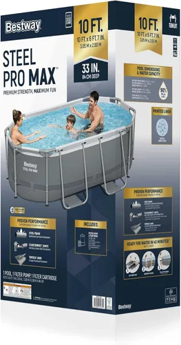 Miniatura 11 de Bestway Steel Pro MAX - Juego de piscina sobre el suelo (10 pies x 6 pies 7 pulgadas x 33 pulgadas), incluye bomba de filtro de 330 galones por