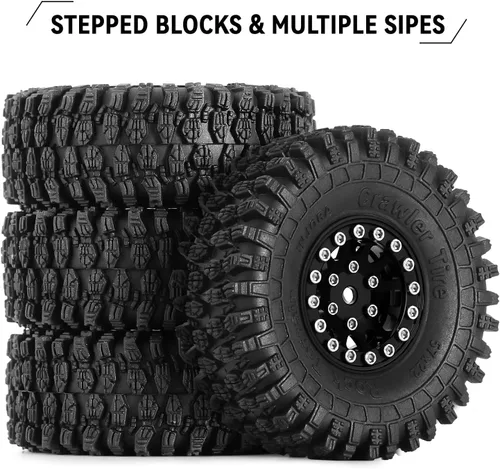 Miniatura 3 de INJORA 1.0 Rueda Beadlock S5 Neumáticos Crawler Super Blandos y Adhesivos para TRX4M Axial AX24 SCX24 FCX24 Enduro24 Upgrade, 57 * 22mm (Negro)