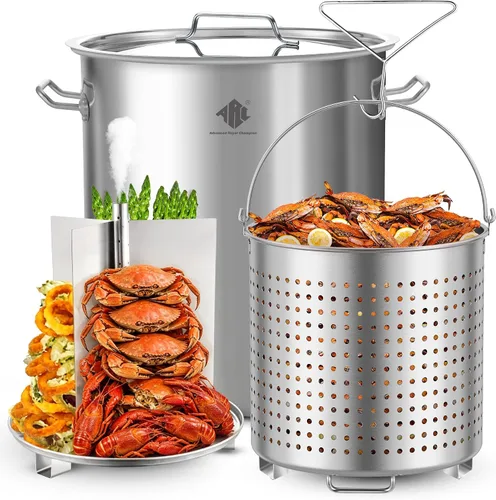 ARC - Olla grande de acero inoxidable de 64 cuartos de galón para caldera de mariscos con cesta y estante de vapor, olla de cocina al aire libre