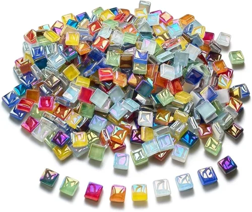 Miniatura 28 de Azulejos de mosaico de 225 piezas / 7.05 oz, paquete de azulejos de mosaico de cristal para decoración del hogar, manualidades, platos, marcos