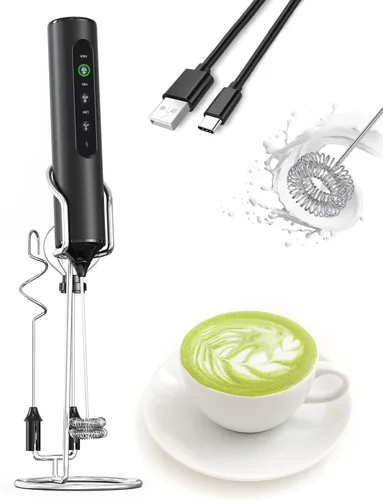 Miniatura 11 de Espumador de leche de mano con batería, espumador eléctrico con varilla de espuma, mezclador de bebidas con batidor de acero inoxidable para café