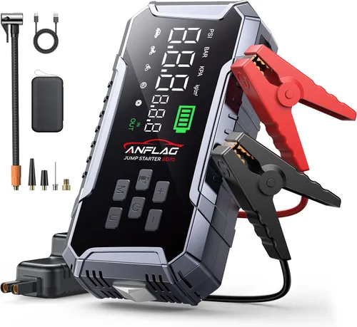 Arrancador de Batería para Automóvil con Compresor de Aire 160PSI, Arrancador de Batería para Automóvil Portátil 7000A 12V (Todo Gas/12L Diesel),
