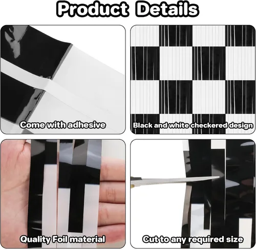 Miniatura 3 de PintreeLand 2 piezas de cortinas de papel de aluminio con flecos de autos de carreras 3.28x6.56 pies, decoración de telones de fondo de fiesta a