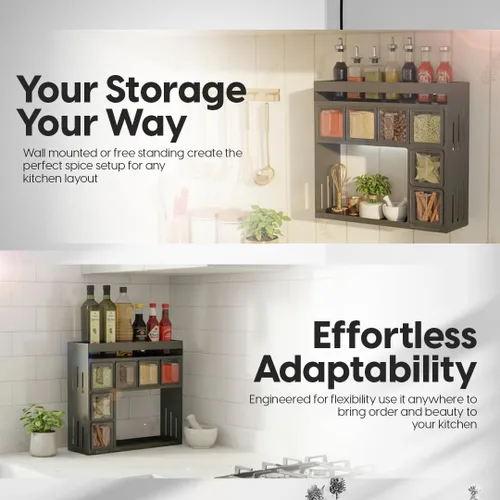 Miniatura 6 de Organizador de especias para gabinete: solución de almacenamiento para ahorrar espacio en la cocina, soporte de pared o organizador de encimera