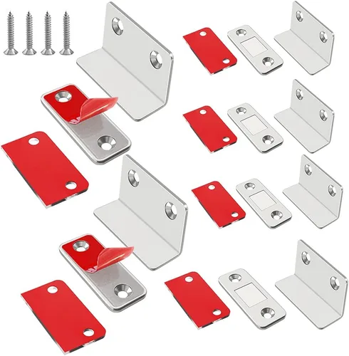 Miniatura 10 de Jiayi Paquete de 2 imanes magnéticos para gabinete, color plateado, ultra fino, en forma de L, imanes de cajones adhesivos para armarios de cocina