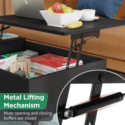 Miniatura 6 de PayLessHere Mesa auxiliar elevable de 39 pulgadas con almacenamiento ajustable y compartimento oculto, mesa de centro pequeña de madera