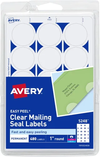 Avery Sellos para correo, etiquetas redondas de 1 pulgada, transparentes, 480 etiquetas de correo imprimibles (05248)