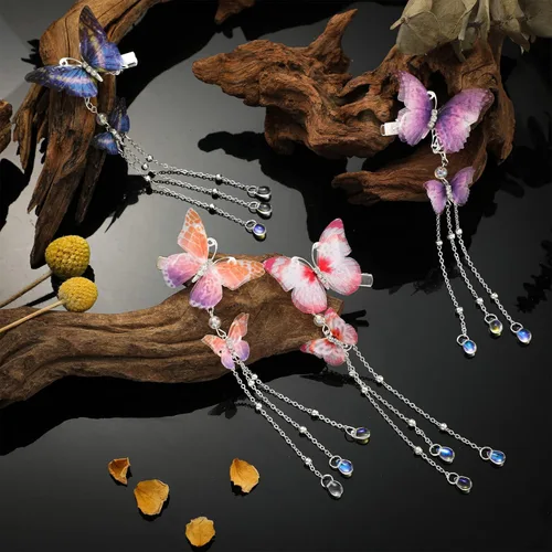 Miniatura 3 de BBTO 8 pinzas de mariposa para el cabello, pasadores de mariposa en movimiento, pasadores de cocodrilo 3D, accesorios para el cabello, horquillas