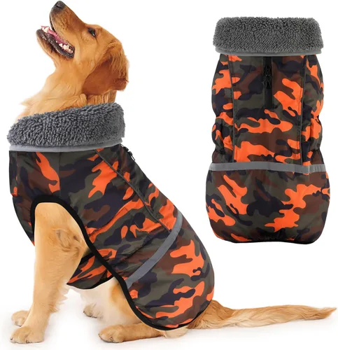 Miniatura 13 de Dogcheer Abrigo cálido para perro, ropa de invierno con cuello polar, chaqueta reflectante para mascotas, ropa para clima frío, chaleco impermeable