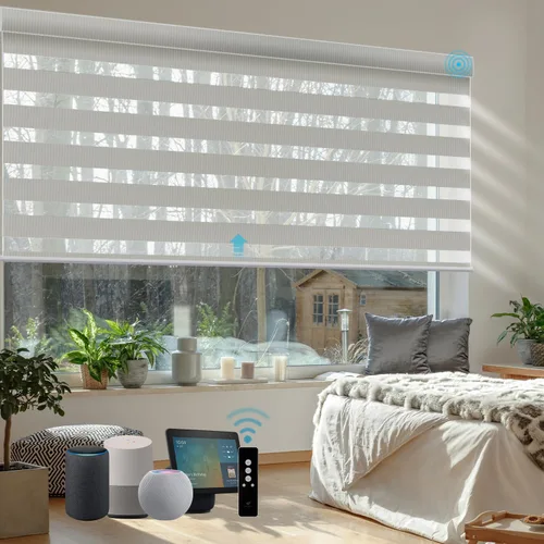 Miniatura 27 de SmartWings Persianas motorizadas de cebra con cenefa funcionan con Homekit Thread Alexa Z-Wave Smart de doble capa con control remoto, persiana