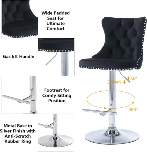 Miniatura 103 de Aoowow Juego de 2 taburetes de bar giratorios, taburetes de bar ajustables con respaldo de terciopelo copetudo, sillas de bar modernas tapizadas