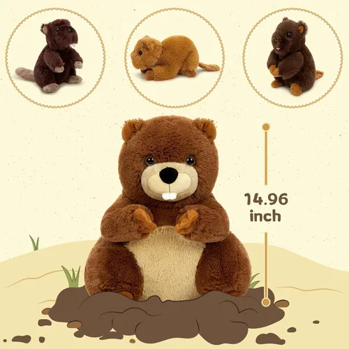 Miniatura 5 de MaoGoLan 4 animales de peluche de castor con tres bebés en el interior, regalo de felpa de castor gigante esponjoso de 17.7 pulgadas, divertidos