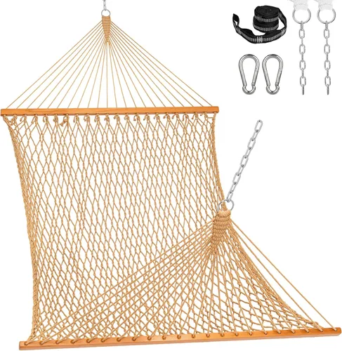 Miniatura 9 de Lazy Daze Hammocks Hamaca de Cuerda Doble, Hamaca Tradicional de Cuerda de Algodón Tejida a Mano para 2 Personas al Aire Libre con Barra Separadora