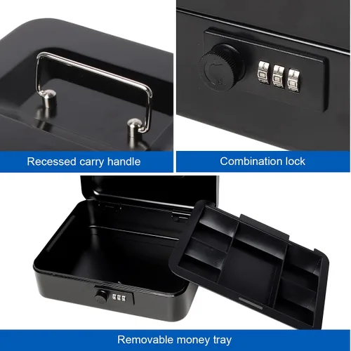 Miniatura 2 de Caja de efectivo con cerradura de combinación, caja de dinero de metal para efectivo, caja de bloqueo Lovndi con bandeja de dinero, 9.84 x 7.87 x