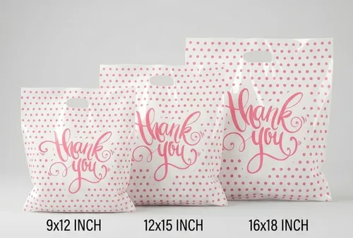 Miniatura 5 de Bolsas de agradecimiento con asas (12 x 15) – Bolsas de plástico medianas para boutique, pequeñas empresas – Bolsas de compras blancas brillantes
