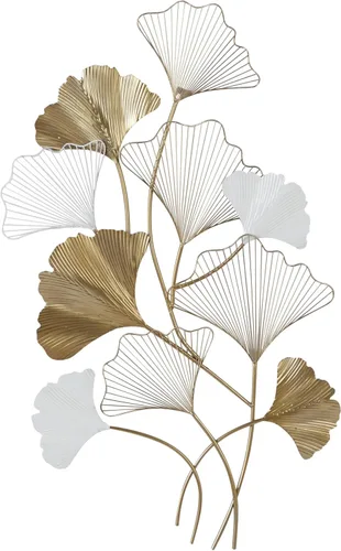 Deco 79 Escultura de pared de hoja de metal para decoración de pared con detalles blancos, arte de pared de 25 x 2 x 40 pulgadas, dorado