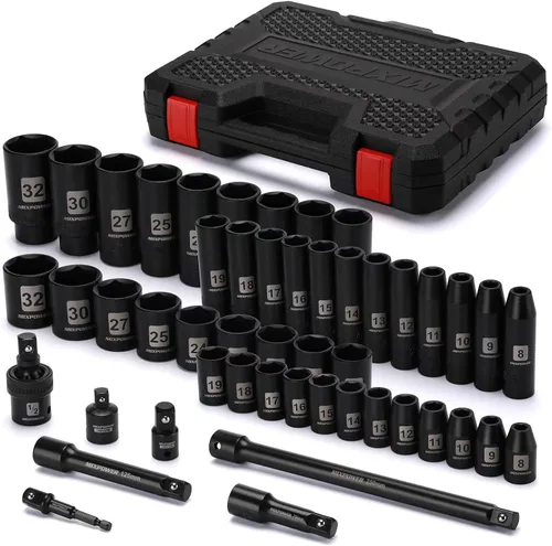 Miniatura 11 de MIXPOWER Juego maestro de llaves de impacto profundo de 38 piezas de 1/2 pulgada con mango de trinquete de liberación rápida de 10 pulgadas