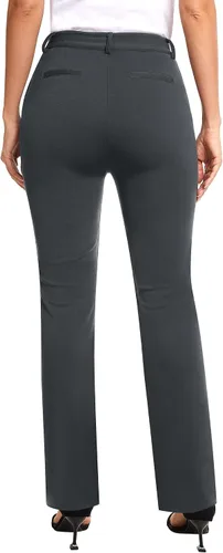 Miniatura 3 de siliteelon Pantalones de vestir de pierna recta para mujer, elásticos, de cintura alta, para trabajo, oficina, yoga, corte de bota con bolsillos