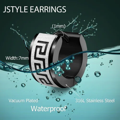 Miniatura 2 de Jstyle arete en forma de círculo de acero inoxidable, con modelo griego, para hombre y mujer., acero inoxidable, E9345-s