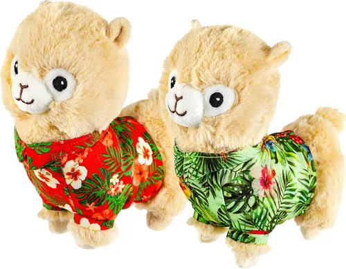 Miniatura 2 de Giftable World Alpaca de peluche de 7 pulgadas para mascotas en camisa hawaiana roja con chirriante Rojo