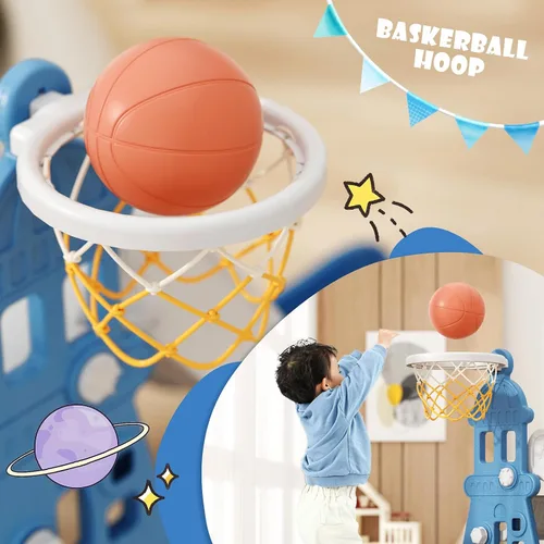 Miniatura 3 de XJD - Juego de tobogán y columpio 5 en 1 para niños pequeños, tobogán para niños de 1 año en adelante, juego de exterior para niños pequeños con aro