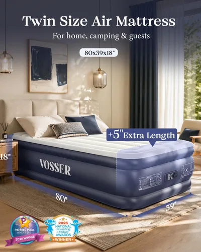 Miniatura 2 de VOSSER Colchón de Aire Twin XL con Bomba Incorporada Elevado, 80" de Largo, Colchón Inflable Mejorado de 18", Colchón Auto Inflable que se Infla
