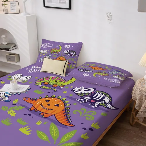Miniatura 4 de Happy Halloween Sábanas tamaño matrimonial – Sábanas de dinosaurio para niños y niñas, juego de sábanas de dinosaurio, microfibra suave y bolsillo