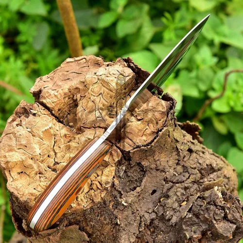 Miniatura 5 de Cuchillo Bowie - Acero D2, mango de madera PAKKA de 9", naranja, táctico y para exteriores, con funda - KE-0549-HK
